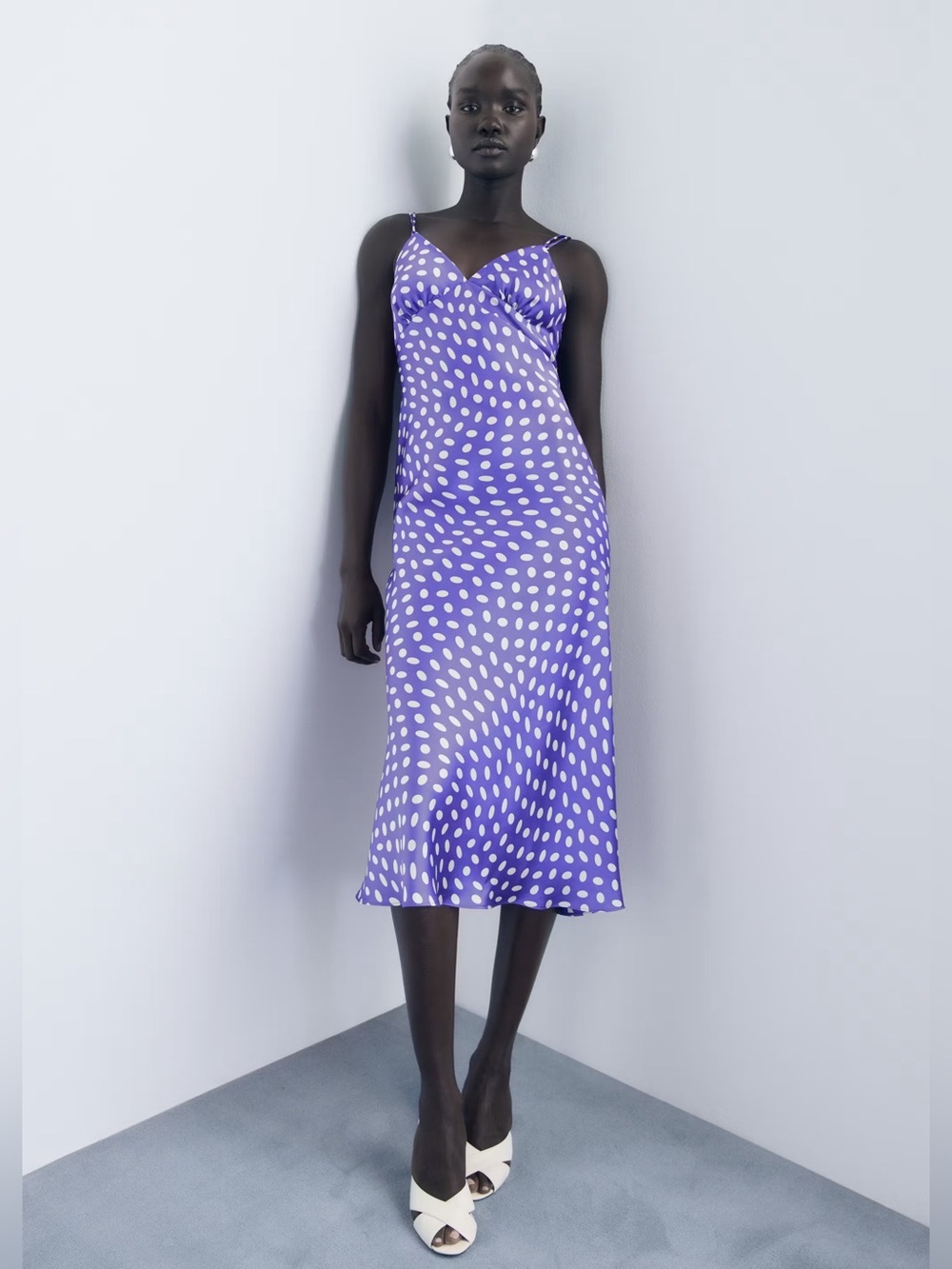 Mango Purple Polka Dot satin finish dress NWT